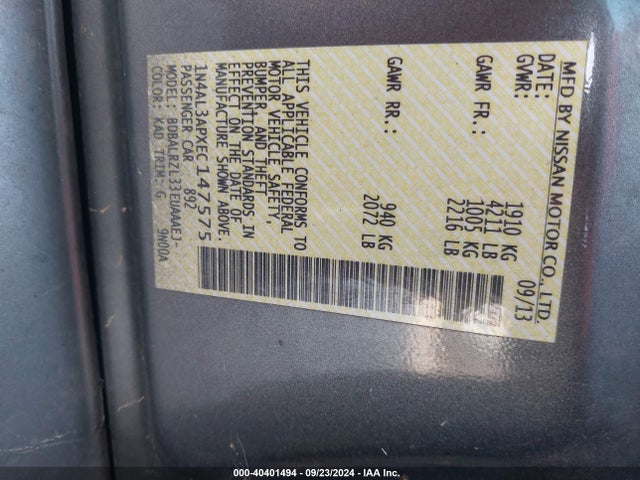 Nissan Altima 2.5 S 2014 1N4AL3APXEC147575 Image 9
