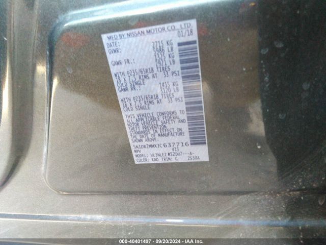 5N1DR2MMXJC637716 Nissan Pathfinder Sv