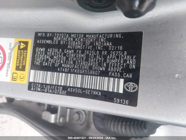 Toyota CAMRY LE 2016 4T4BF1FK6GR558607 Image 9
