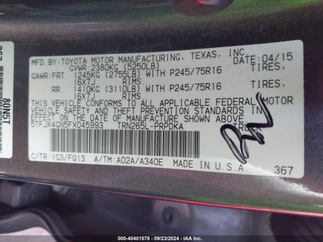 5TFJX4GN5FX045993 Toyota Tacoma Prerunner