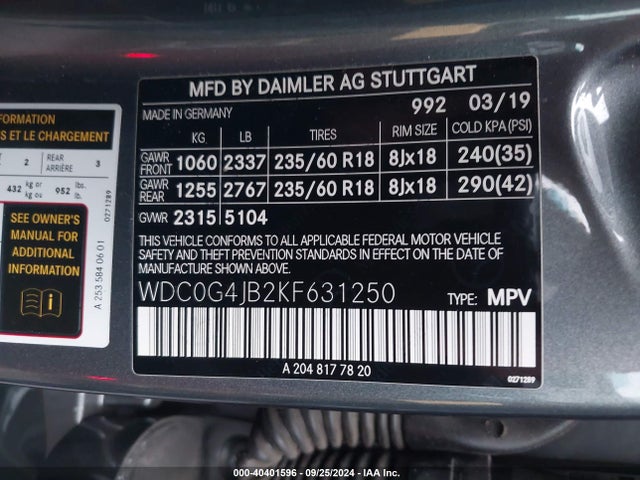 WDC0G4JB2KF631250 Mercedes-Benz GLC 300
