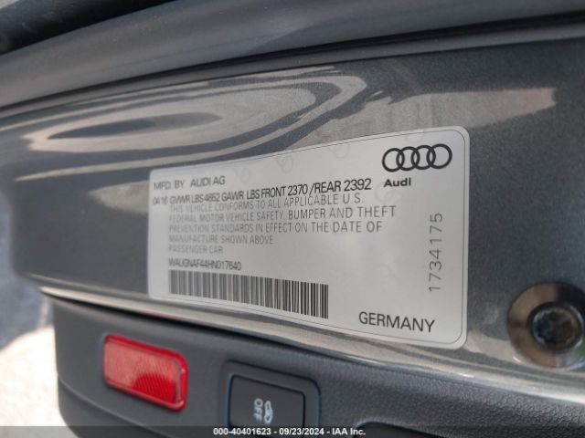 WAUGNAF44HN017640 Audi A4 2.0t Premium