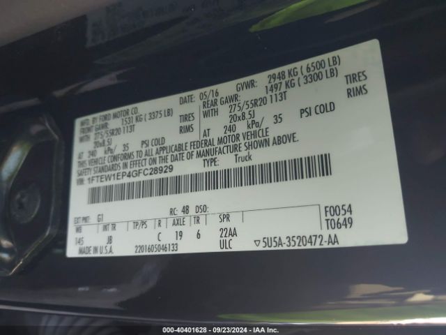 1FTEW1EP4GFC28929 Ford F-150 Xlt