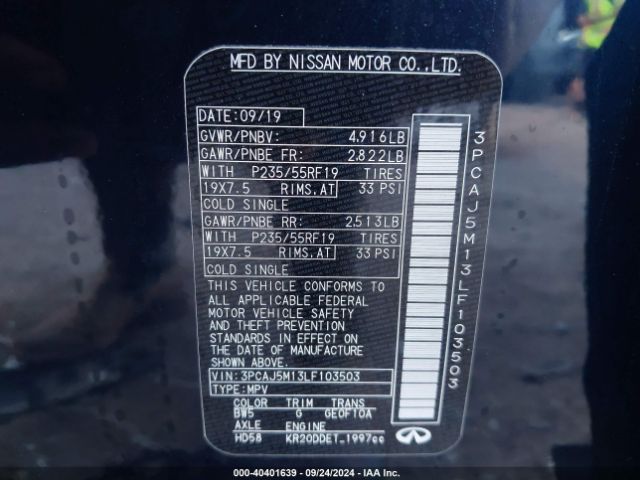 3PCAJ5M13LF103503 Infiniti Qx50 Essential