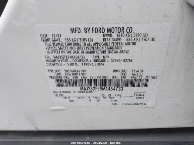 MAJ3S2FE9MC454733 Ford ECOSPORT S