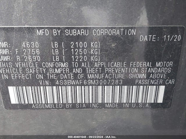 4S3BWAF69M3007283 Subaru Legacy Premium