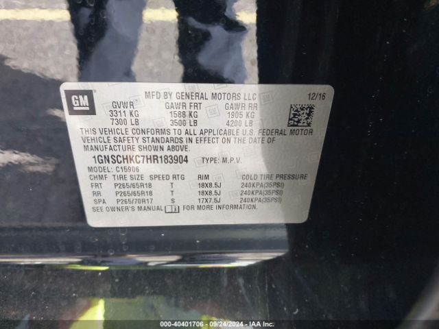 1GNSCHKC7HR183904 Chevrolet Suburban Lt
