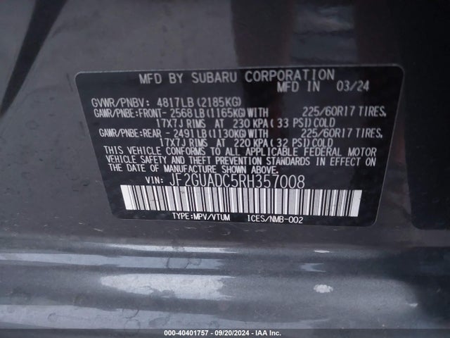 Subaru Crosstrek Premium 2024 JF2GUADC5RH357008 Image 9