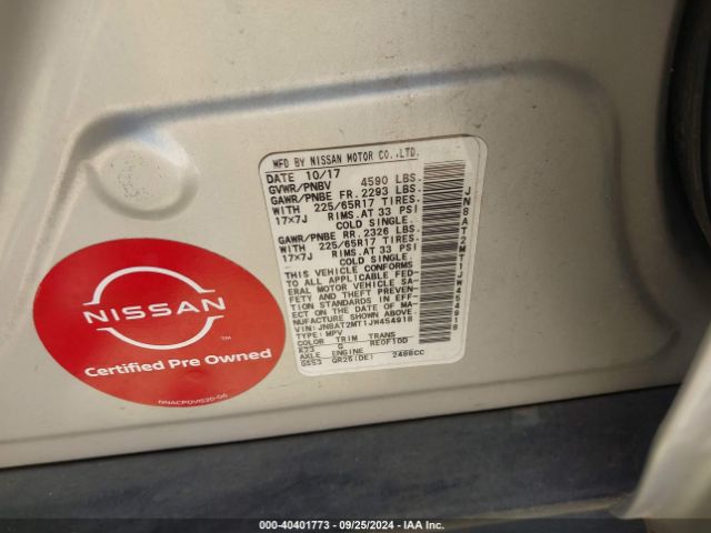 JN8AT2MT1JW454918 Nissan ROGUE SV