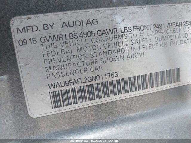 Audi A4 2.0t Premium 2016 WAUBFAFL2GN011753 Image 9
