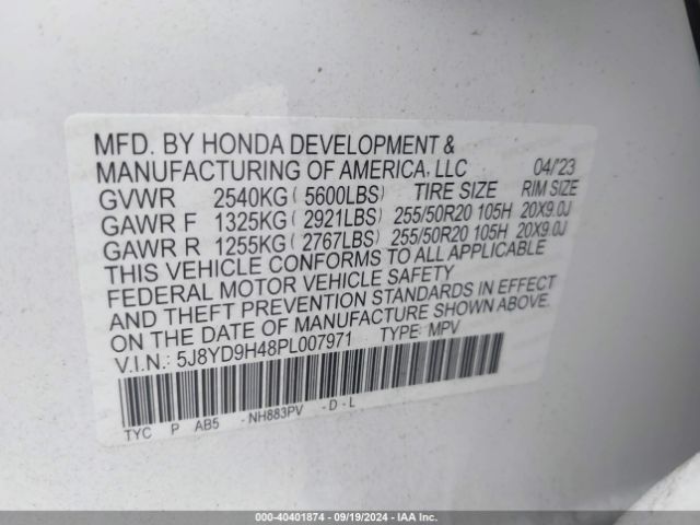5J8YD9H48PL007971 Acura Mdx Technology Package