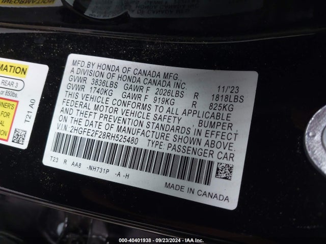 Honda Civic Lx 2024 2HGFE2F28RH525480 Image 9