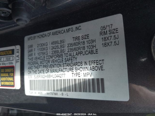 5J6RW2H88HL044277 Honda Cr-v Ex-l/ex-l Navi