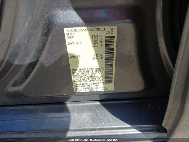 Nissan Altima 2.5 S 2015 1N4AL3AP2FC286455 Image 9