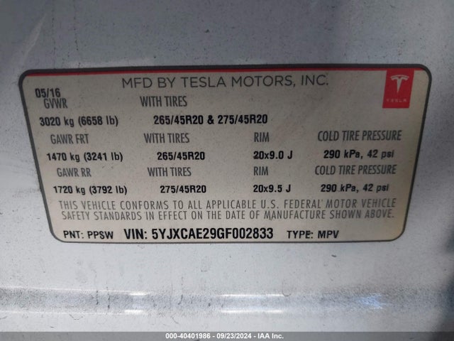 2016 TESLA MODEL X 5YJXCAE29GF002833 Photo 8