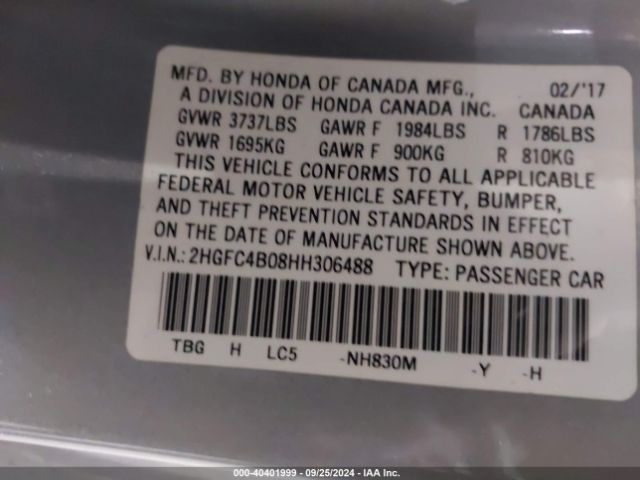 2HGFC4B08HH306488 Honda Civic Lx-p