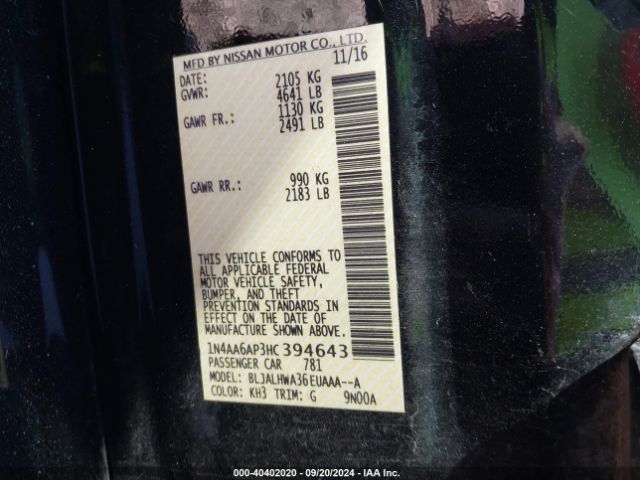 1N4AA6AP3HC394643 Nissan Maxima 3.5 Platinum