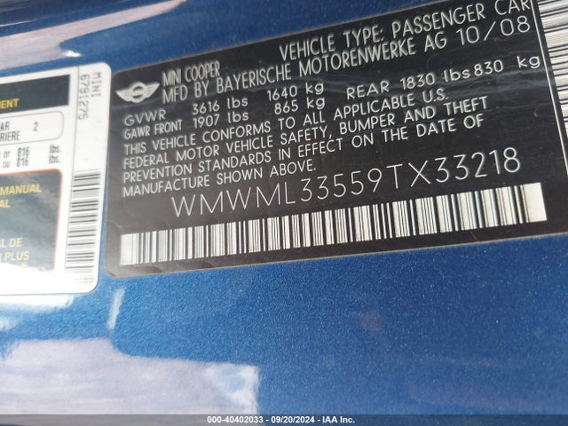 2009 MINI COOPER CLUBMAN WMWML33559TX33218 Photo 8