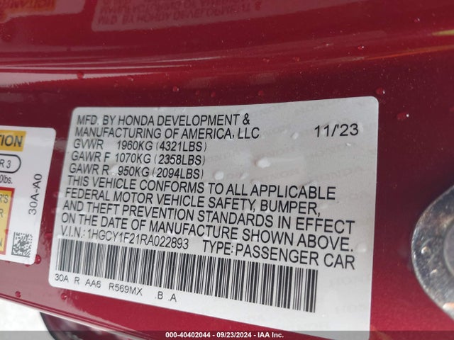 Honda ACCORD LX 2024 1HGCY1F21RA022893 Image 9