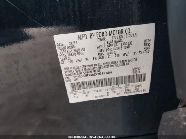 1FM5K8D88EGB87464 Ford EXPLORER XLT