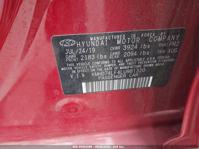 Hyundai ELANTRA SE 2020 KMHD74LF4LU981320 Image 9