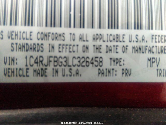 1C4RJFBG3LC326458 Jeep Grand Cherokee Limited X 4x4