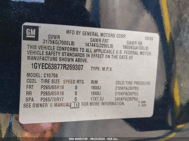 2007 CADILLAC ESCALADE 1GYEC63877R269307 Photo 8