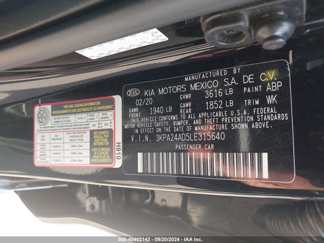 KIA RIO LX 2020 3KPA24AD5LE315640 Image 9