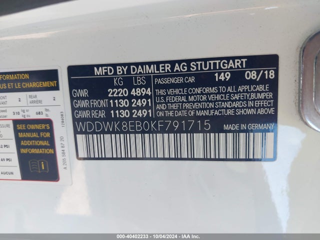 WDDWK8EB0KF791715 Mercedes-Benz C 300 4matic
