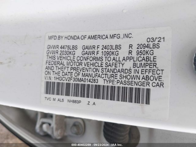 1HGCV2F30MA014283 Honda Accord Sport 2.0t