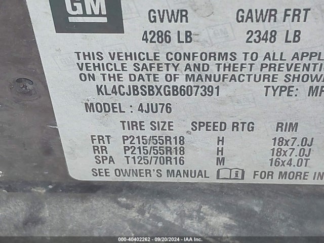 KL4CJBSBXGB607391 Buick Encore Convenience