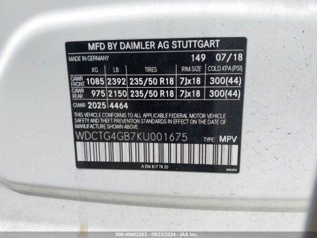 WDCTG4GB7KU001675 Mercedes-Benz Gla 250 4matic