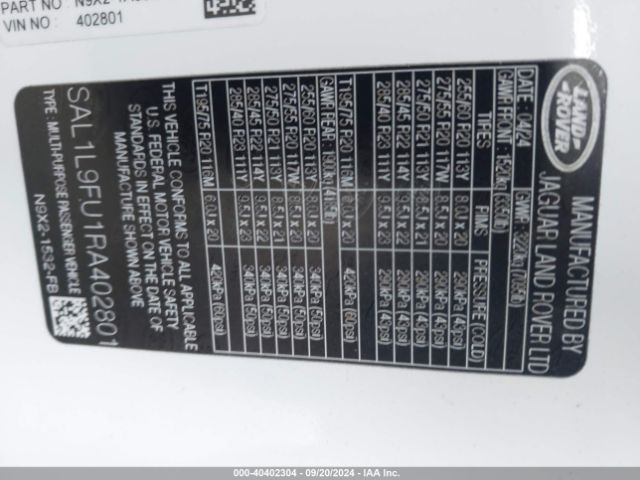 SAL1L9FU1RA402801 Land Rover Range Rover Sport Dynamic Se