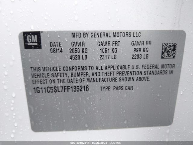 1G11C5SL7FF135216 Chevrolet MALIBU 1LT