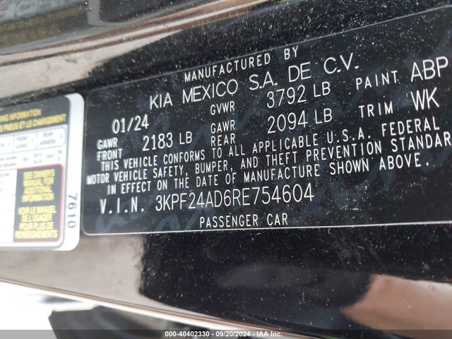 KIA Forte Lxs 2024 3KPF24AD6RE754604 Image 9