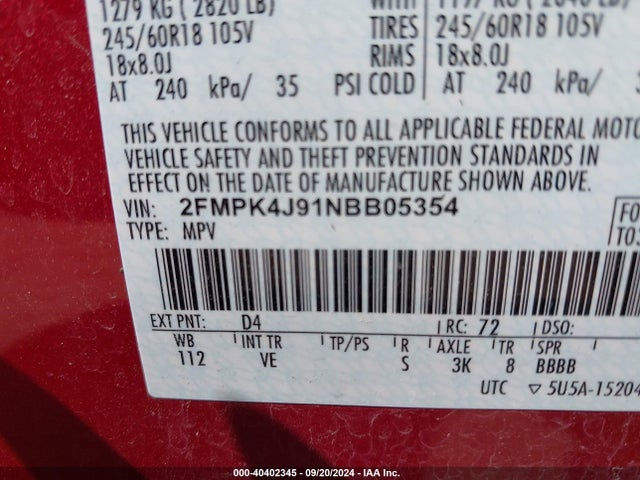 Ford EDGE SEL 2022 2FMPK4J91NBB05354 Image 9