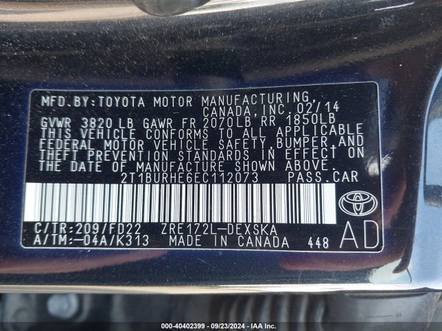 Toyota Corolla S Plus 2014 2T1BURHE6EC112073 Image 9
