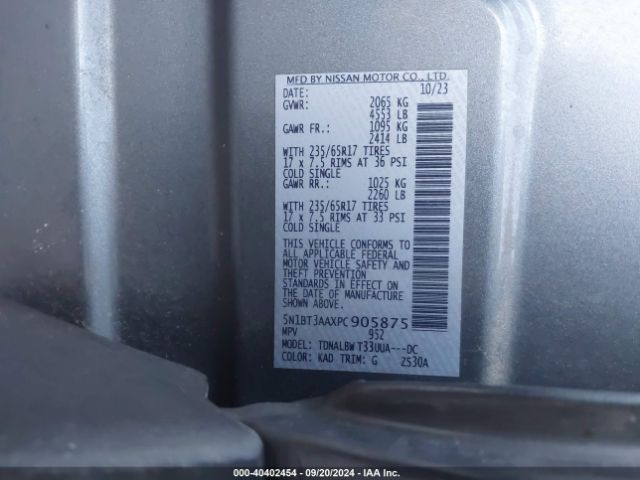 5N1BT3AAXPC905875 Nissan Rogue S Fwd