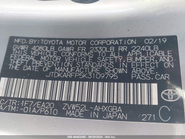 JTDKARFP5K3109795 Toyota Prius Prime Advanced