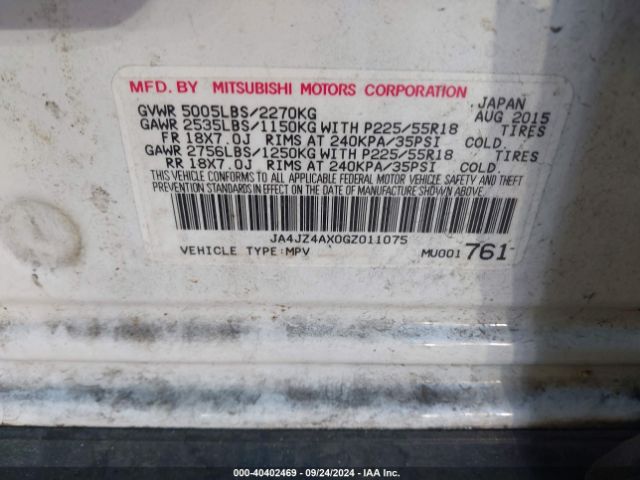 JA4JZ4AX0GZ011075 Mitsubishi OUTLANDER GT