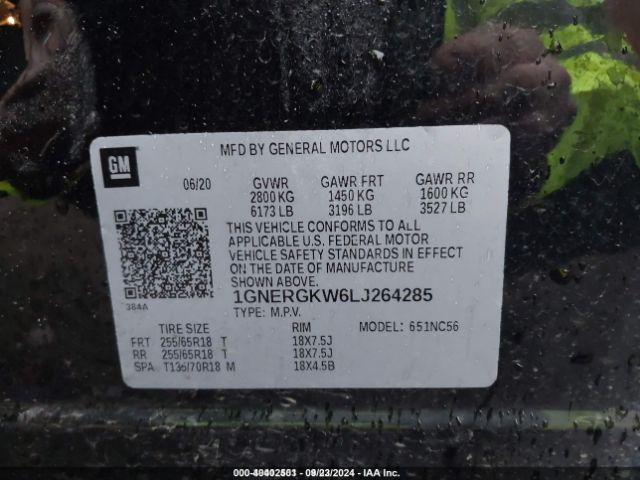 1GNERGKW6LJ264285 Chevrolet Traverse Fwd Lt Cloth