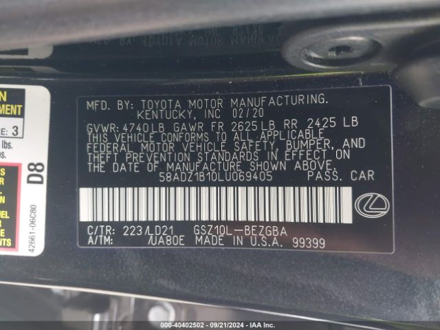 58ADZ1B10LU069405 Lexus ES 350