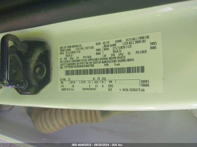 Ford F-150 Xl 2019 1FTEW1E56KKC96759 Image 9