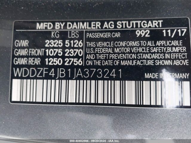 WDDZF4JB1JA373241 Mercedes-Benz E 300