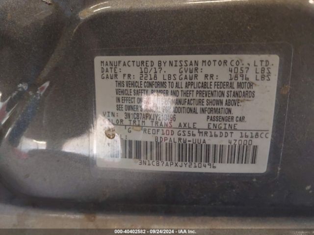 3N1CB7APXJY210496 Nissan Sentra Sr Turbo