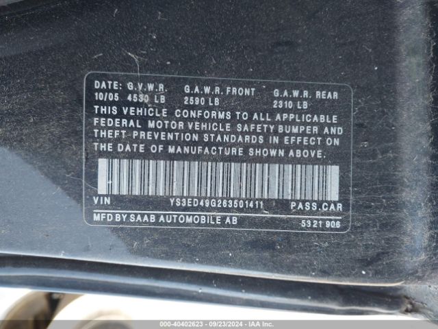 2006 SAAB 9-5 YS3ED49G263501411 Photo 8
