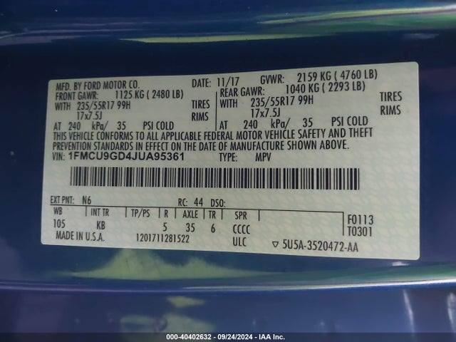 Ford ESCAPE SE 2018 1FMCU9GD4JUA95361 Image 9