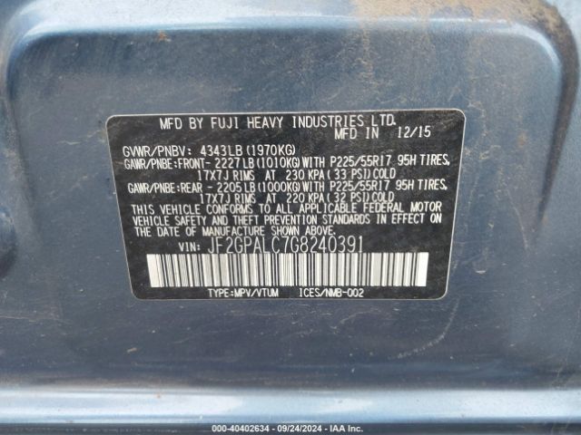 JF2GPALC7G8240391 Subaru Crosstrek 2.0i Limited