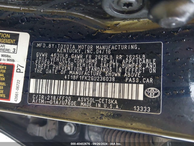 Toyota CAMRY SE 2016 4T1BF1FK2GU236038 Image 9