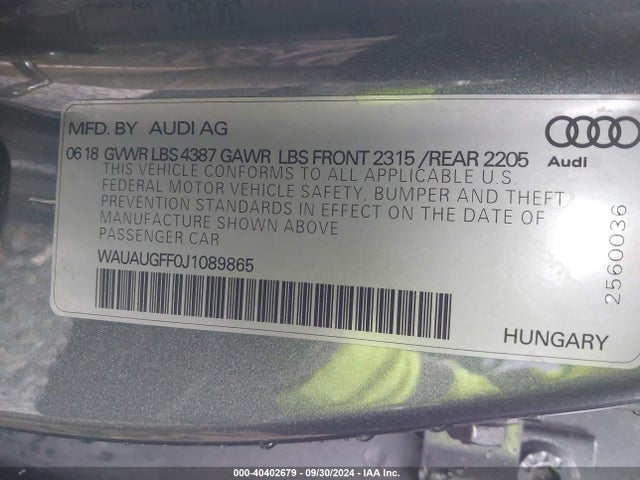 WAUAUGFF0J1089865 Audi A3 PREMIUM